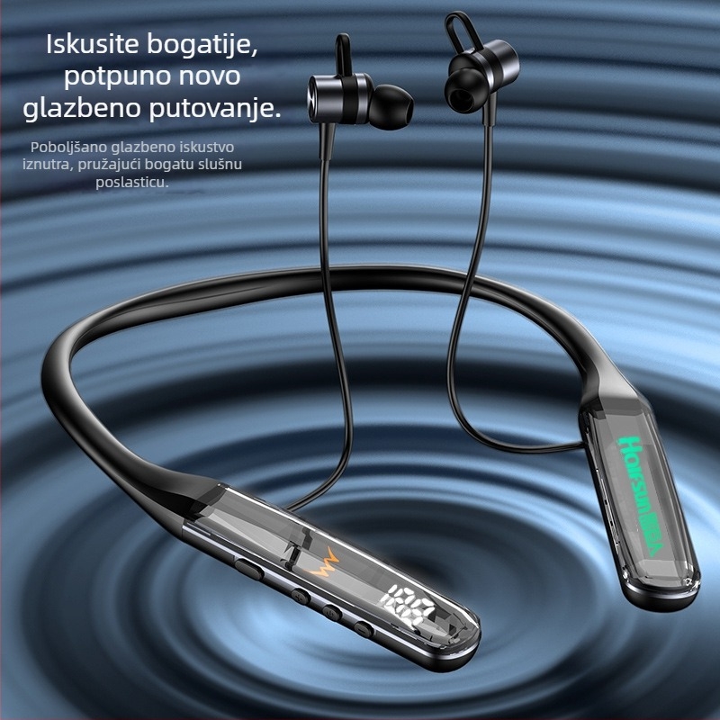 Bežične Bluetooth slušalice za vrat s digitalnim zaslonom, Bluetooth 5.4, doseg 10 m, stereo, više od 8 sati trajanja