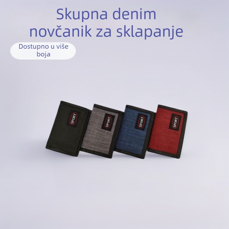 Denim novčanik s trostrukim preklopom i džepom za kovanice sa zatvaračem; podstava od poliestera; prozračan, vodootporan, antibakterijski, otporan na habanje