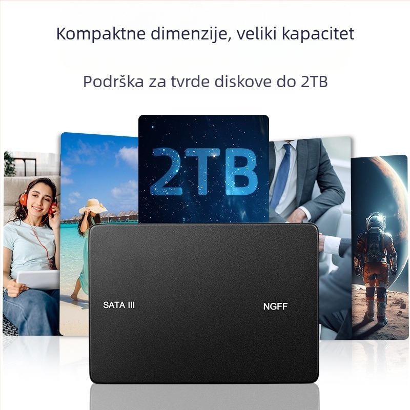 Adapter M.2 NGFF na SATA SSD N6, aluminijska legura, do 2TB, SATA 3.0, 6Gbps