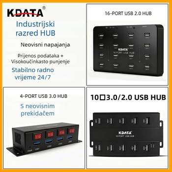 Kdata GH USB 2.0 hub s vanjskim napajanjem, kabel duljine 1,8 m, brzina prijenosa 1000 MB/s