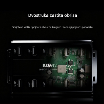 Kdata GH USB 2.0 hub s vanjskim napajanjem, kabel duljine 1,8 m, brzina prijenosa 1000 MB/s