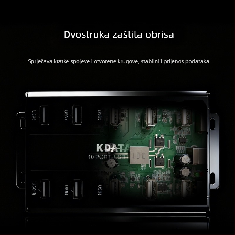 Kdata GH USB 2.0 hub s vanjskim napajanjem, kabel duljine 1,8 m, brzina prijenosa 1000 MB/s