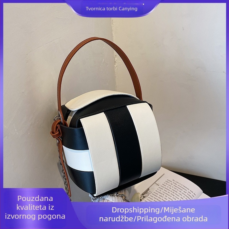 PU okrugla crossbody torbica, gradski trend, ovalni oblik, zatvaranje zatvaračem, poliester podstava