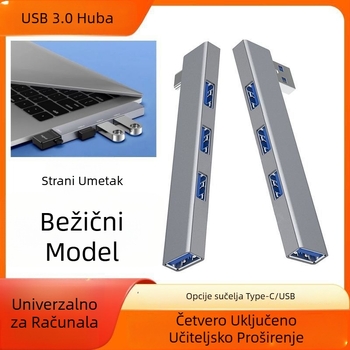 USB 3.0 višestruki proširivač za notebook s Type-C proširnim dokom, 2-portni splitter, bez napajanja