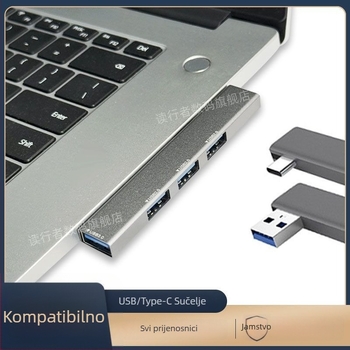 USB 3.0 višestruki proširivač za notebook s Type-C proširnim dokom, 2-portni splitter, bez napajanja