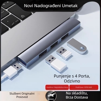 USB 3.0 višestruki proširivač za notebook s Type-C proširnim dokom, 2-portni splitter, bez napajanja