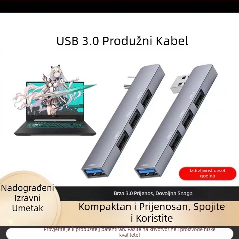 USB 3.0 višestruki proširivač za notebook s Type-C proširnim dokom, 2-portni splitter, bez napajanja