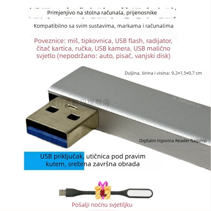 USB 3.0 višestruki proširivač za notebook s Type-C proširnim dokom, 2-portni splitter, bez napajanja