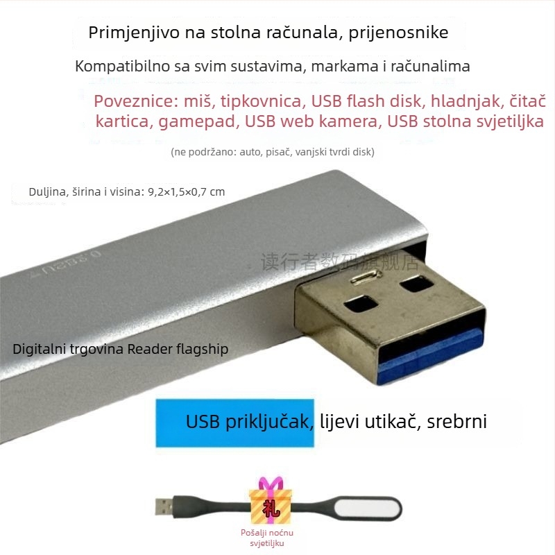 USB 3.0 višestruki proširivač za notebook s Type-C proširnim dokom, 2-portni splitter, bez napajanja