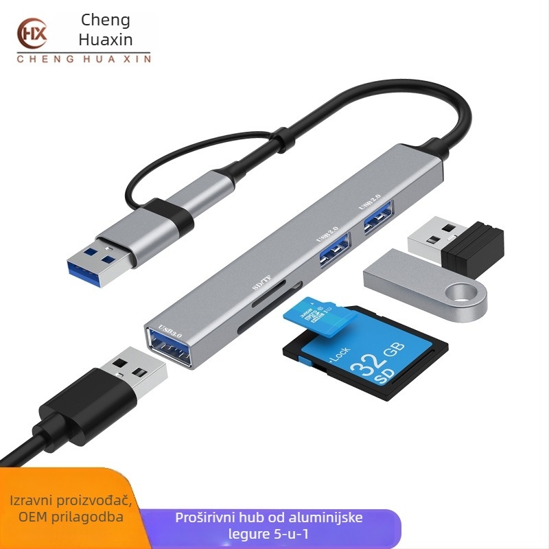 Aluminijska legura pet u jednom USB-C docking stanica s čitačem kartica DP-36-3 USB 2.0×2 / USB 3.0×1