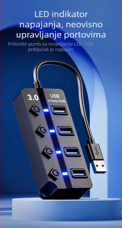 USB 3.0 hub JR07, 7-portni hub, kabel 30 cm, bez napajanja, brzina prijenosa 5GB