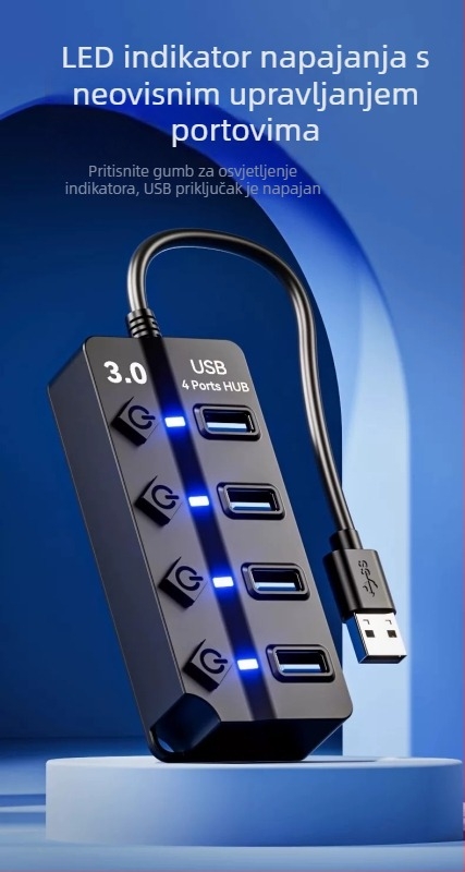 USB 3.0 hub JR07, 7-portni hub, kabel 30 cm, bez napajanja, brzina prijenosa 5GB