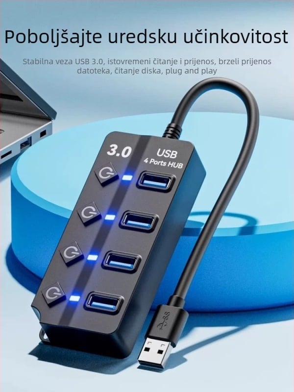 USB 3.0 hub JR07, 7-portni hub, kabel 30 cm, bez napajanja, brzina prijenosa 5GB
