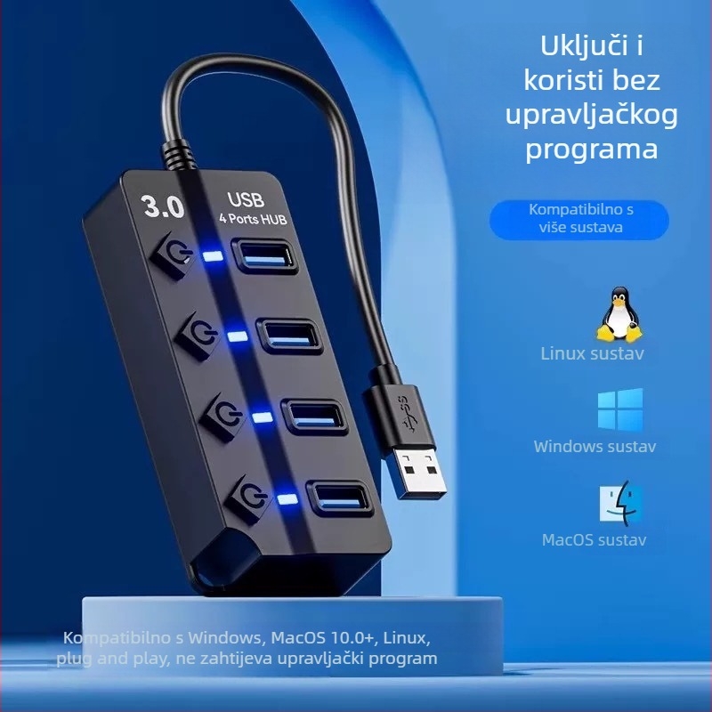 USB 3.0 hub JR07, 7-portni hub, kabel 30 cm, bez napajanja, brzina prijenosa 5GB