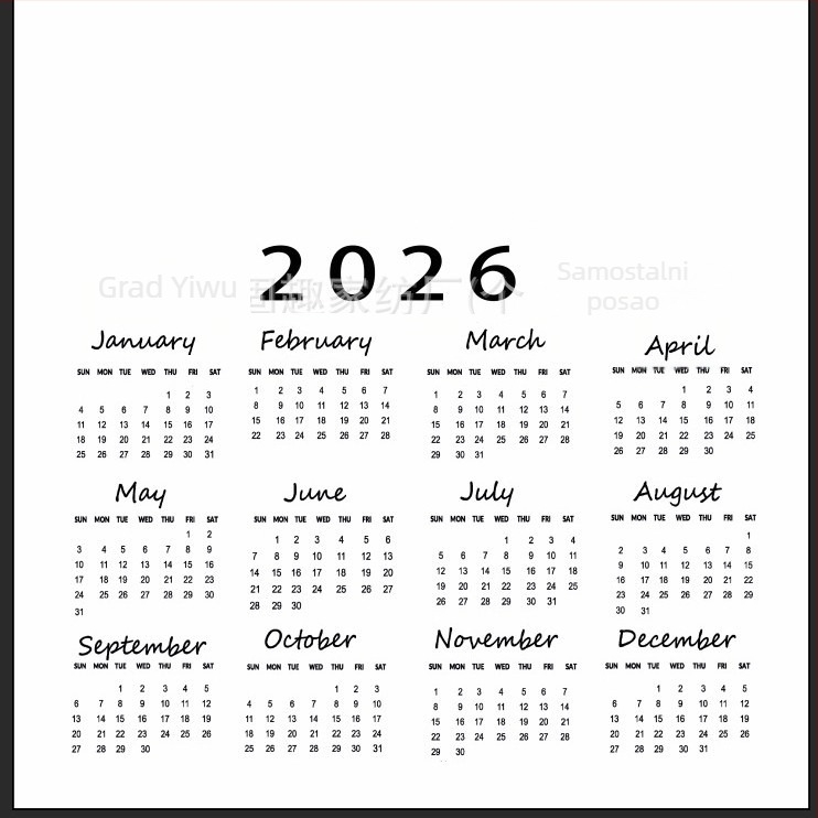 2026 Tapiserija kalendar s biljnim bojama, platno i kratki pliš, 100% poliester, digitalni termalni prijenos, moderan minimalistički stil, pravokutni oblik