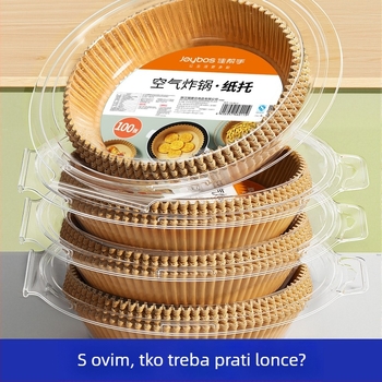 Paper za pečenje za air fryer – marka: Binyi; materijal: drvena celuloza; premaz silikonim uljem; 36 g/m²; kategorija: papir za pečenje