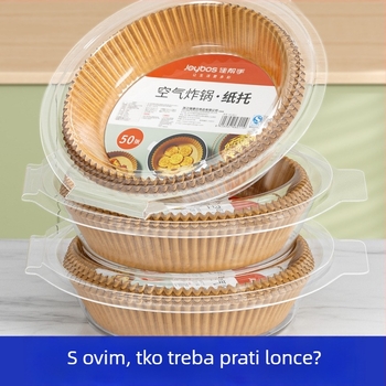 Paper za pečenje za air fryer – marka: Binyi; materijal: drvena celuloza; premaz silikonim uljem; 36 g/m²; kategorija: papir za pečenje
