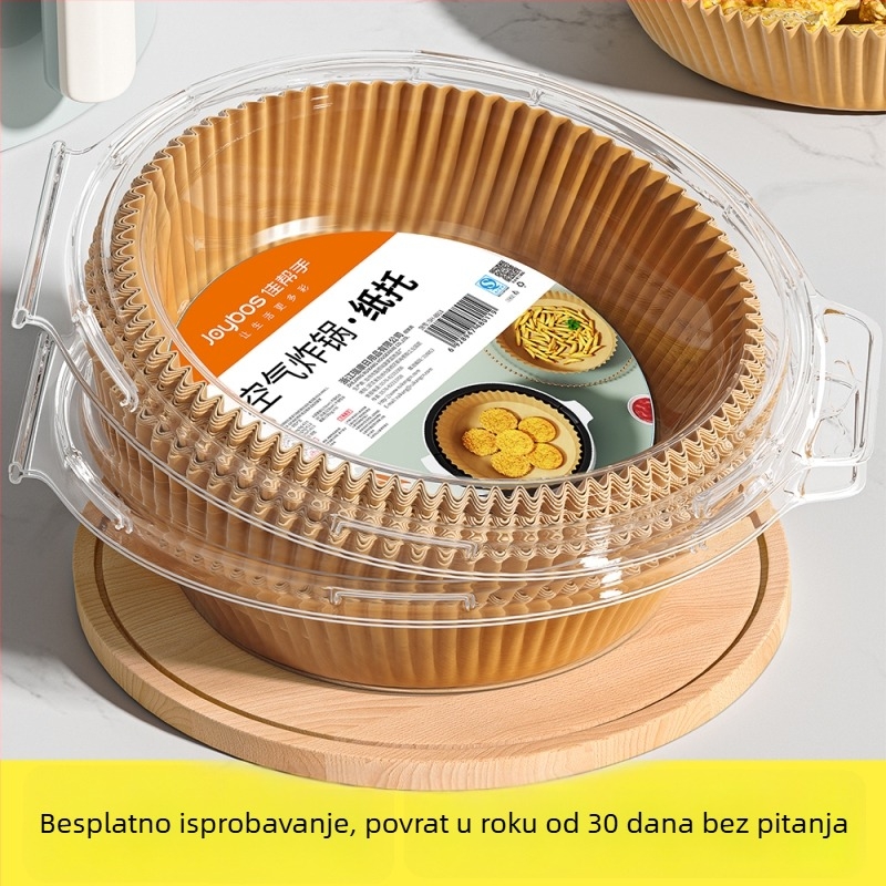Paper za pečenje za air fryer – marka: Binyi; materijal: drvena celuloza; premaz silikonim uljem; 36 g/m²; kategorija: papir za pečenje
