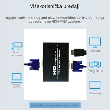 HDMI-VGA hibridni prekidač sa zvukom za monitore računala, TV i projektore; VGA do 25 m, HDMI do 15 m
