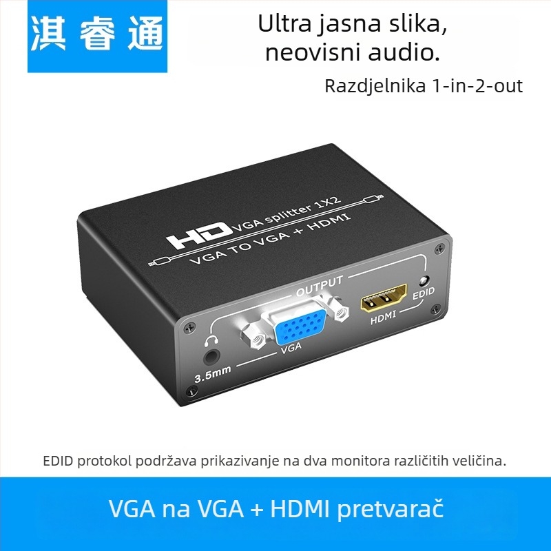 HDMI-VGA hibridni prekidač sa zvukom za monitore računala, TV i projektore; VGA do 25 m, HDMI do 15 m