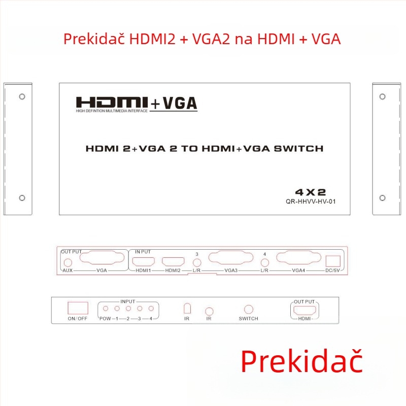 HDMI-VGA hibridni prekidač sa zvukom za monitore računala, TV i projektore; VGA do 25 m, HDMI do 15 m