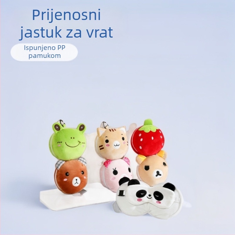 Maska za oči s karikaturom i jastuk za vrat s PP pamukom, putni U‑oblik jastuk od Spandex kristalnog baršuna, sklopivi dizajn