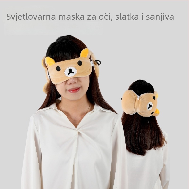 Maska za oči s karikaturom i jastuk za vrat s PP pamukom, putni U‑oblik jastuk od Spandex kristalnog baršuna, sklopivi dizajn