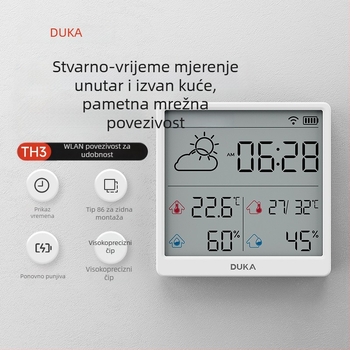 Kućni termometar i higrometar sa Wi‑Fi-jem, zidna montaža, visokoprecizan digitalni prikaz, inteligentan alarm i meteorološka stanica