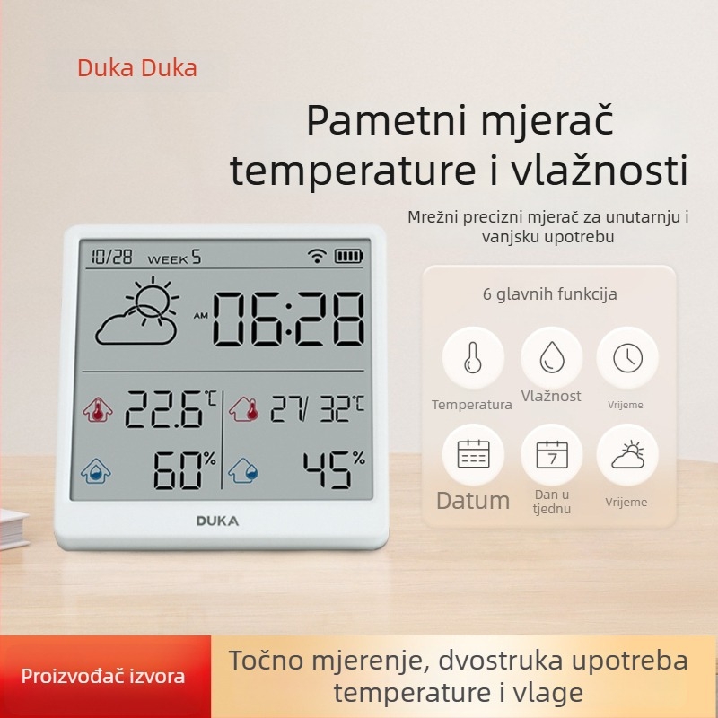 Kućni termometar i higrometar sa Wi‑Fi-jem, zidna montaža, visokoprecizan digitalni prikaz, inteligentan alarm i meteorološka stanica