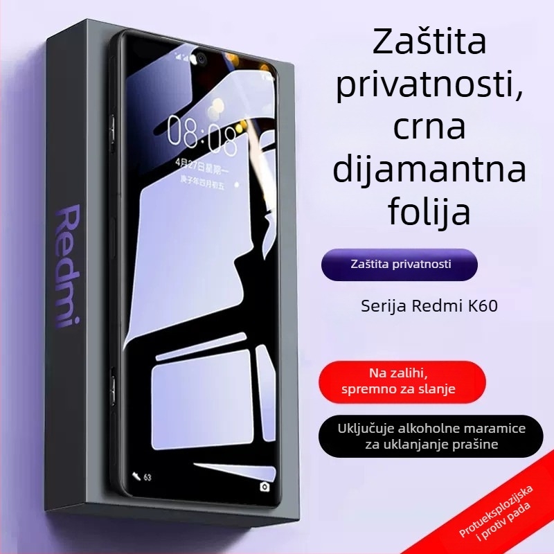Kaljeno staklo zaštita zaslona za Redmi K80, K70 Supreme Edition, K60 Pro, Redmi K50 zaštita privatnosti zaslona i K40