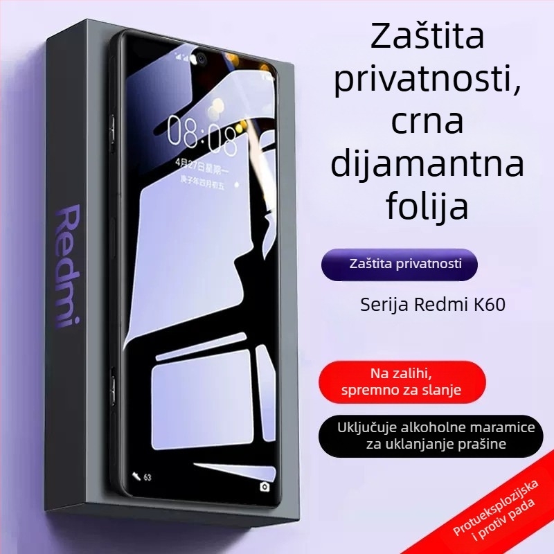 Kaljeno staklo zaštita zaslona za Redmi K80, K70 Supreme Edition, K60 Pro, Redmi K50 zaštita privatnosti zaslona i K40