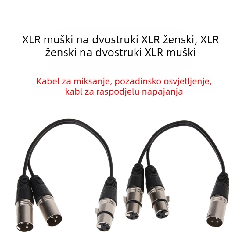 dx 2xlr XLR Y kabel za dva mikrofona, neizbalansiran audio produženje, niklano bakreno jezgro, vodiči bez kisika, model 2xlr