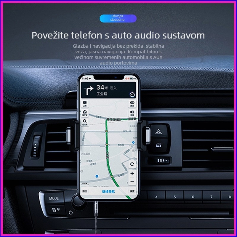 AUX audio kabel 3,5 mm, muško-muški, bakreno jezgro, zlatni kontakti, ROHS certificiran, univerzalan za računala i mobilne uređaje