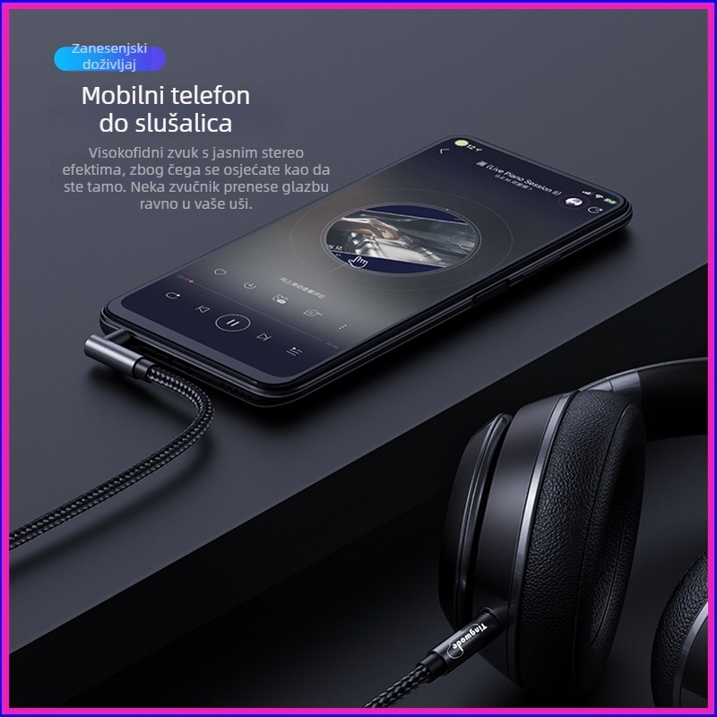 AUX audio kabel 3,5 mm, muško-muški, bakreno jezgro, zlatni kontakti, ROHS certificiran, univerzalan za računala i mobilne uređaje
