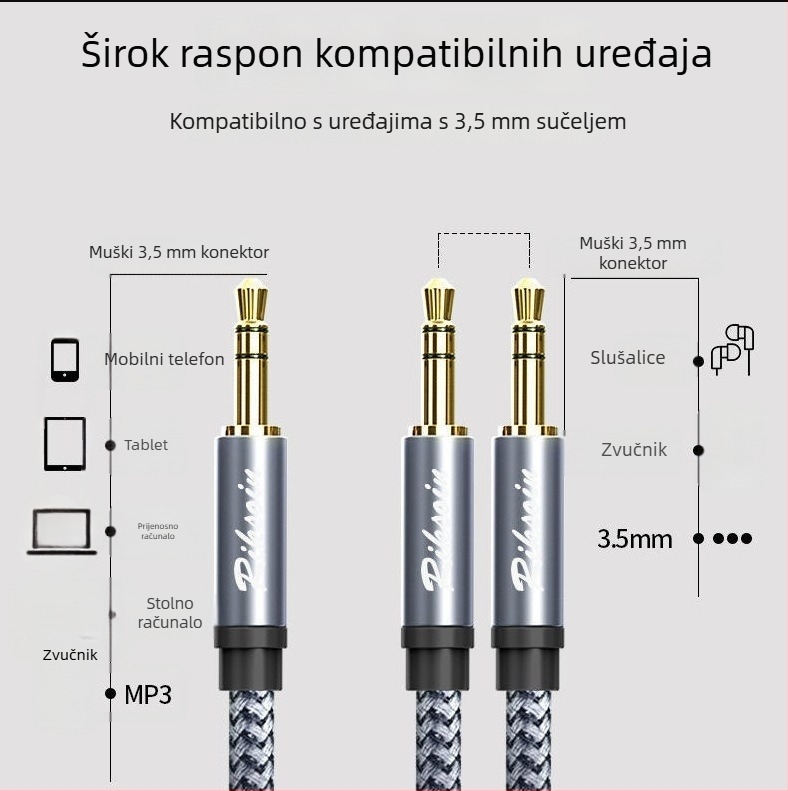 Kabel za dijeljenje zvuka 3.5 mm, 1 na 2/3 izlaza, zlatni premaz, bakar bez kisika, opće korištenje, CCC