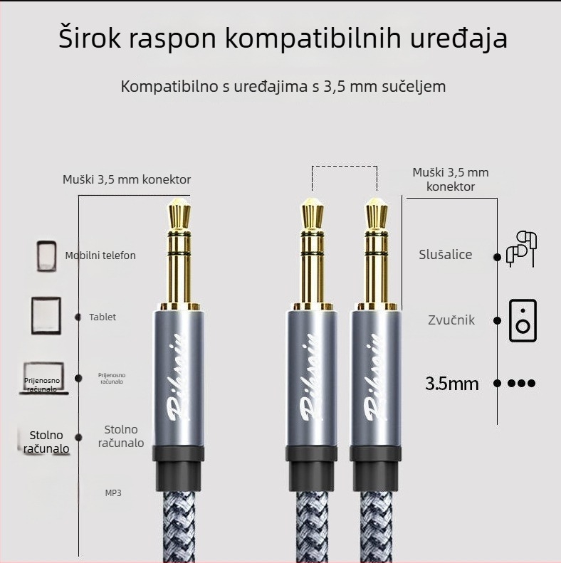 Kabel za dijeljenje zvuka 3.5 mm, 1 na 2/3 izlaza, zlatni premaz, bakar bez kisika, opće korištenje, CCC