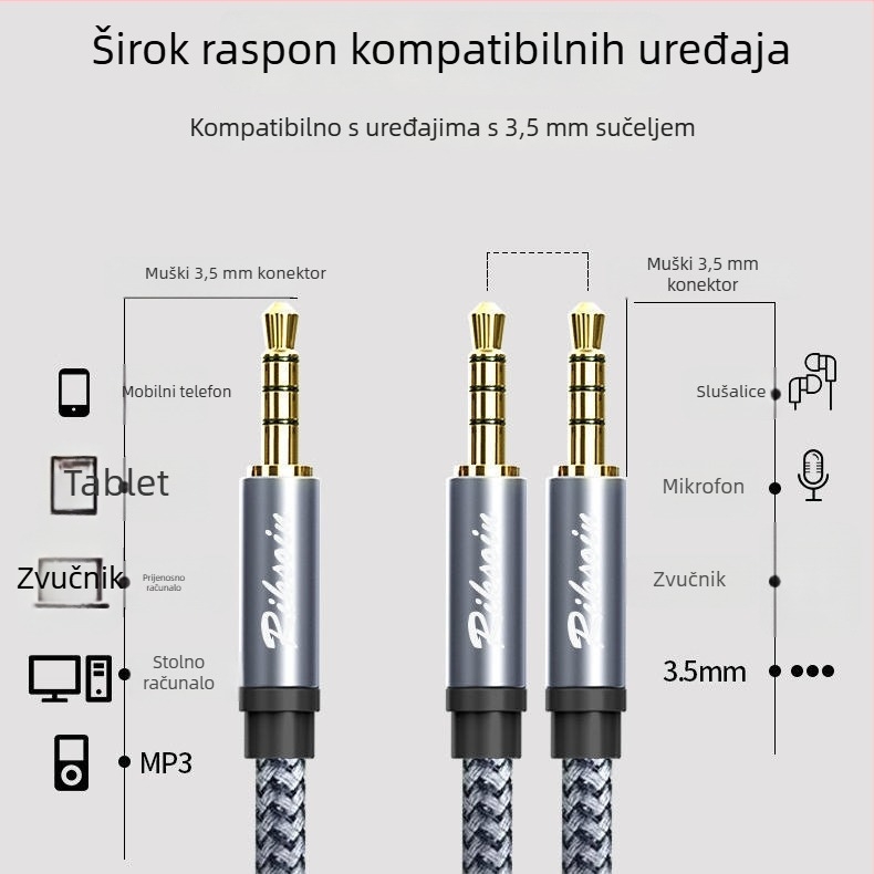 Kabel za dijeljenje zvuka 3.5 mm, 1 na 2/3 izlaza, zlatni premaz, bakar bez kisika, opće korištenje, CCC