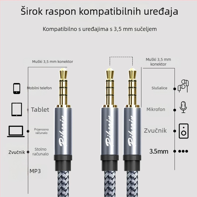Kabel za dijeljenje zvuka 3.5 mm, 1 na 2/3 izlaza, zlatni premaz, bakar bez kisika, opće korištenje, CCC