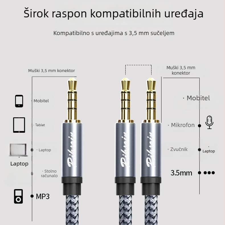 Kabel za dijeljenje zvuka 3.5 mm, 1 na 2/3 izlaza, zlatni premaz, bakar bez kisika, opće korištenje, CCC