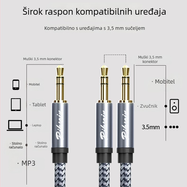 Kabel za dijeljenje zvuka 3.5 mm, 1 na 2/3 izlaza, zlatni premaz, bakar bez kisika, opće korištenje, CCC