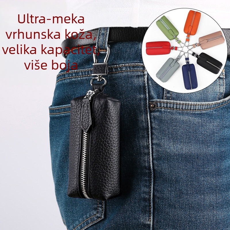 Kožna torbica za ključeve automobila - gornji sloj teleće kože, prugasti uzorak, novčanik s jednim preklopom, marka YSHENGY