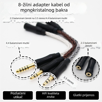 Adapter kabel od osam vlakana od jednoskristalnog bakra, 2.5 mm balansirani ženski na 3.5 mm stereo / 4.4 mm balansirani muški, audiophile kabel