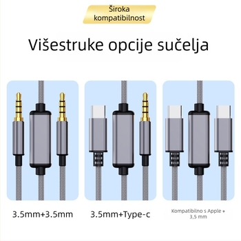Akinno Type-C na 3,5 mm audio kabel za mobilne uređaje s digitalnim visokodefinicijskim audio čipom za snimanje i reproduciranje glazbe