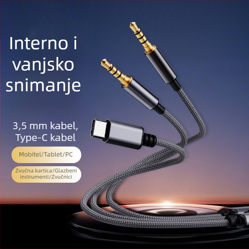 Akinno Type-C na 3,5 mm audio kabel za mobilne uređaje s digitalnim visokodefinicijskim audio čipom za snimanje i reproduciranje glazbe
