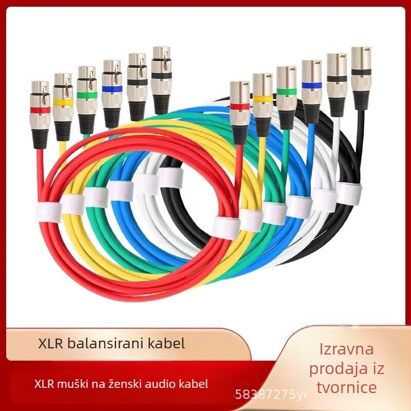 XLR muški i ženski balansirani audio kabel, 3-žilni bakreni vod, niklani konektori, CE certifikat, proizvedeno prema nacrtima