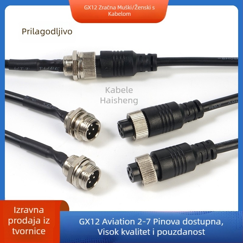 GX12-4P avionski konektor kabel, četverosko GX12 ženski terminal, bakreni kontakti, Haisheng Wire GX16 model, za novu energiju