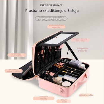 Kozmetička torba velike kapacitete, prijenosna profesionalna torba za šminku, vodootporna i otporna na udarce, PU materijal, podstava od poliestera, brend Golden Camellia