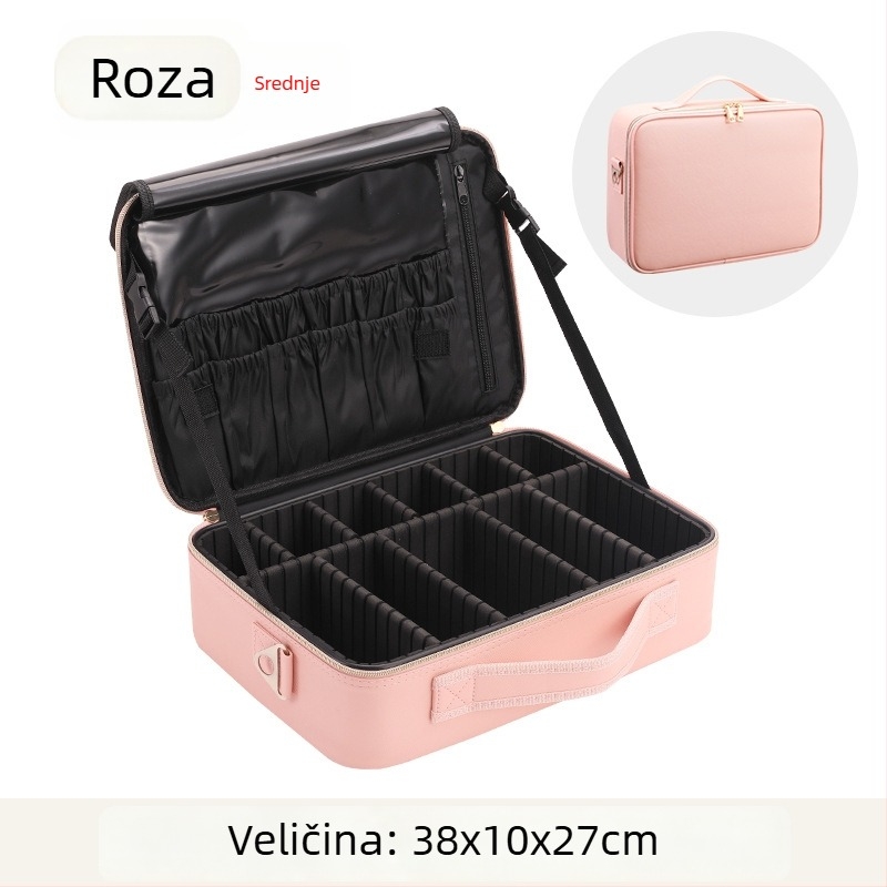 Kozmetička torba velike kapacitete, prijenosna profesionalna torba za šminku, vodootporna i otporna na udarce, PU materijal, podstava od poliestera, brend Golden Camellia