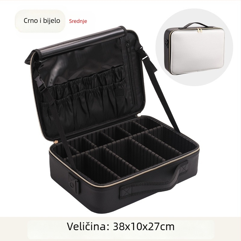 Kozmetička torba velike kapacitete, prijenosna profesionalna torba za šminku, vodootporna i otporna na udarce, PU materijal, podstava od poliestera, brend Golden Camellia