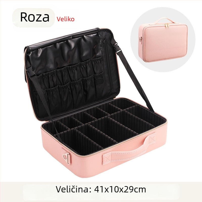 Kozmetička torba velike kapacitete, prijenosna profesionalna torba za šminku, vodootporna i otporna na udarce, PU materijal, podstava od poliestera, brend Golden Camellia